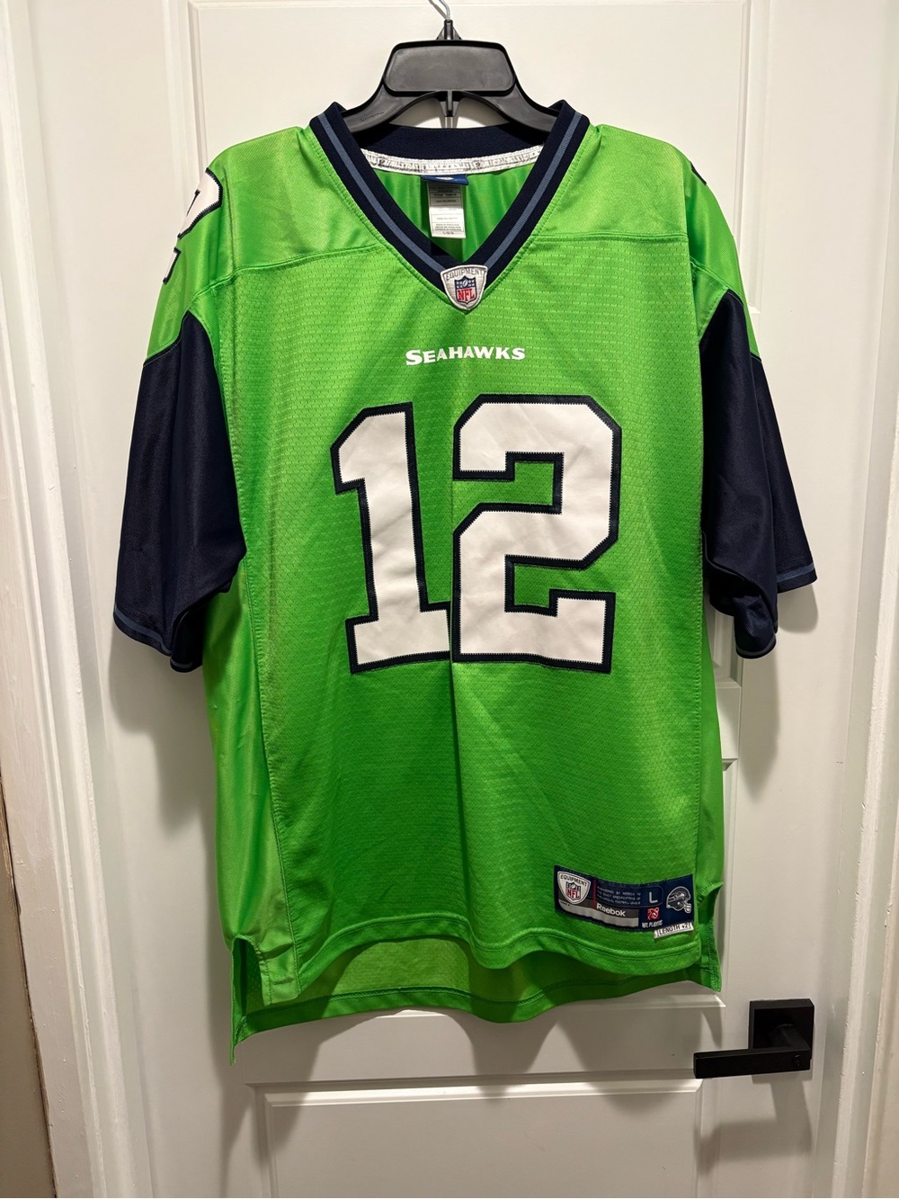 Seattle Seahawks 12th Fan NFL On-Field Reebok Green Jersey size Large, Length +2